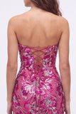 Strapless groene bodycon pailletten korte homecomingjurk met veter op de rug