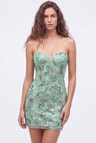 Strapless groene bodycon pailletten korte homecomingjurk met veter op de rug