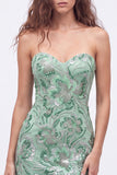 Strapless groene bodycon pailletten korte homecomingjurk met veter op de rug