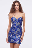 Strapless groene bodycon pailletten korte homecomingjurk met veter op de rug