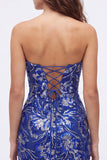 Strapless groene bodycon pailletten korte homecomingjurk met veter op de rug
