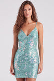 Glittergroene bodycon pailletten spaghettibandjes met veter thuisjurk