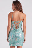 Glittergroene bodycon pailletten spaghettibandjes met veter thuisjurk