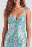 Glittergroene bodycon pailletten spaghettibandjes met veter thuisjurk