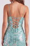 Glittergroene bodycon pailletten spaghettibandjes met veter thuisjurk
