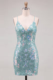 Glittergroene bodycon pailletten spaghettibandjes met veter thuisjurk