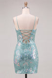 Glittergroene bodycon pailletten spaghettibandjes met veter thuisjurk