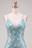 Glittergroene bodycon pailletten spaghettibandjes met veter thuisjurk