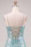 Glittergroene bodycon pailletten spaghettibandjes met veter thuisjurk