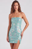 Sprankelende rode strapless bodycon pailletten korte 80s homecomingjurk