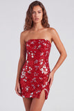 Sprankelende rode strapless bodycon pailletten korte 80s homecomingjurk