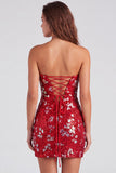 Sprankelende rode strapless bodycon pailletten korte 80s homecomingjurk