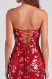 Sprankelende rode strapless bodycon pailletten korte 80s homecomingjurk