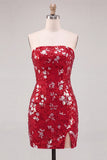 Sprankelende rode strapless bodycon pailletten korte 80s homecomingjurk