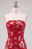 Sprankelende rode strapless bodycon pailletten korte 80s homecomingjurk