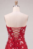 Sprankelende rode strapless bodycon pailletten korte 80s homecomingjurk