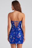 Sprankelende rode strapless bodycon pailletten korte 80s homecomingjurk
