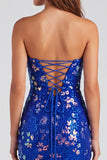 Sprankelende rode strapless bodycon pailletten korte 80s homecomingjurk