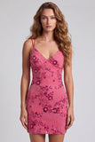 Fuchsia Bodycon vetergeknoopte achterrug bloemen korte homecomingjurk met pailletten