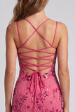 Fuchsia Bodycon vetergeknoopte achterrug bloemen korte homecomingjurk met pailletten