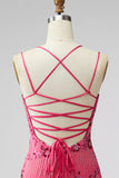 Fuchsia Bodycon vetergeknoopte achterrug bloemen korte homecomingjurk met pailletten