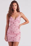 Fuchsia Bodycon vetergeknoopte achterrug bloemen korte homecomingjurk met pailletten