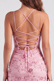 Fuchsia Bodycon vetergeknoopte achterrug bloemen korte homecomingjurk met pailletten