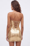 Gouden Sweetheart Bodycon Keyhole Metallic Kant Achterin 80s Homecoming Jurk