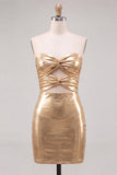 Gouden Sweetheart Bodycon Keyhole Metallic Kant Achterin 80s Homecoming Jurk