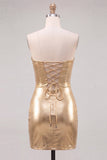 Gouden Sweetheart Bodycon Keyhole Metallic Kant Achterin 80s Homecoming Jurk