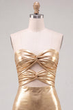 Gouden Sweetheart Bodycon Keyhole Metallic Kant Achterin 80s Homecoming Jurk