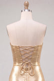 Gouden Sweetheart Bodycon Keyhole Metallic Kant Achterin 80s Homecoming Jurk
