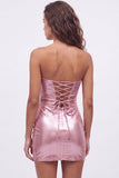 Gouden Sweetheart Bodycon Keyhole Metallic Kant Achterin 80s Homecoming Jurk