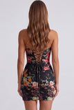 Zwarte Sweetheart gerimpelde Floral Bodycon Korte Homecoming-jurk met kant op de rug