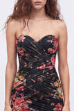 Zwarte Sweetheart gerimpelde Floral Bodycon Korte Homecoming-jurk met kant op de rug