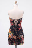 Zwarte Sweetheart gerimpelde Floral Bodycon Korte Homecoming-jurk met kant op de rug