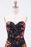 Zwarte Sweetheart gerimpelde Floral Bodycon Korte Homecoming-jurk met kant op de rug