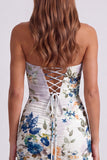 Zwarte Sweetheart gerimpelde Floral Bodycon Korte Homecoming-jurk met kant op de rug