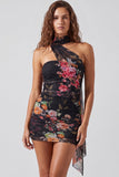 Strapless ivoor bloemen bodycon korte homecomingjurk met kant op de rug
