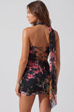 Strapless ivoor bloemen bodycon korte homecomingjurk met kant op de rug
