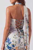 Strapless ivoor bloemen bodycon korte homecomingjurk met kant op de rug