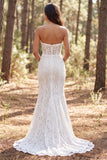 Strapless Ivory Zeemeermin Kant Lange Trouwjurk met ruches en split