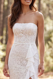 Strapless Ivory Zeemeermin Kant Lange Trouwjurk met ruches en split
