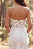 Strapless Ivory Zeemeermin Kant Lange Trouwjurk met ruches en split