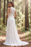Halter Ivory Lace lange A-lijn trouwjurk met split