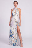 Halter hals Zwarte Zeemeermin Bloemen Chiffon Lange formele jurk met split