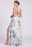 Halter hals Zwarte Zeemeermin Bloemen Chiffon Lange formele jurk met split