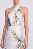 Halter hals Zwarte Zeemeermin Bloemen Chiffon Lange formele jurk met split