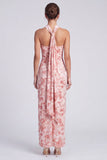 Roze meermin-fluwelen halter halshals Maxi bloemenjurk met split