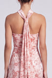 Roze meermin-fluwelen halter halshals Maxi bloemenjurk met split
